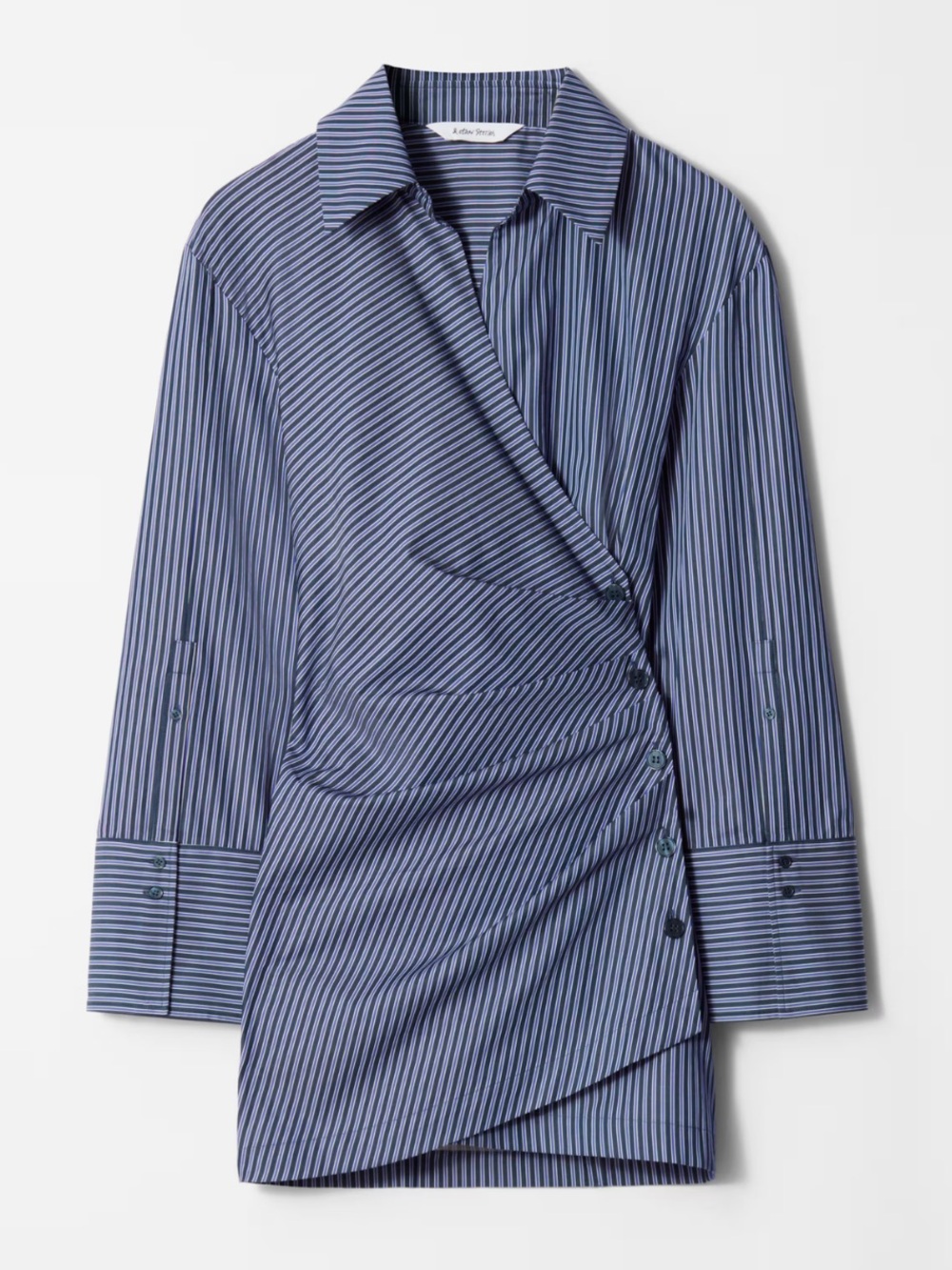 & OTHER STORIES wrap shirt mini dress asymmetric blue stripes cotton size L - Picture 2 of 13
